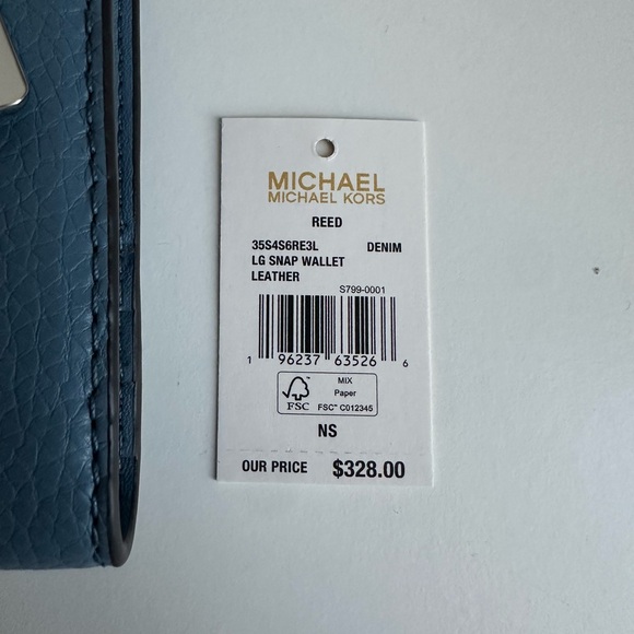 NWT Michael Kors Reed Large Snap Leather Wallet Exotic Denim Blue - Picture 4 of 4
